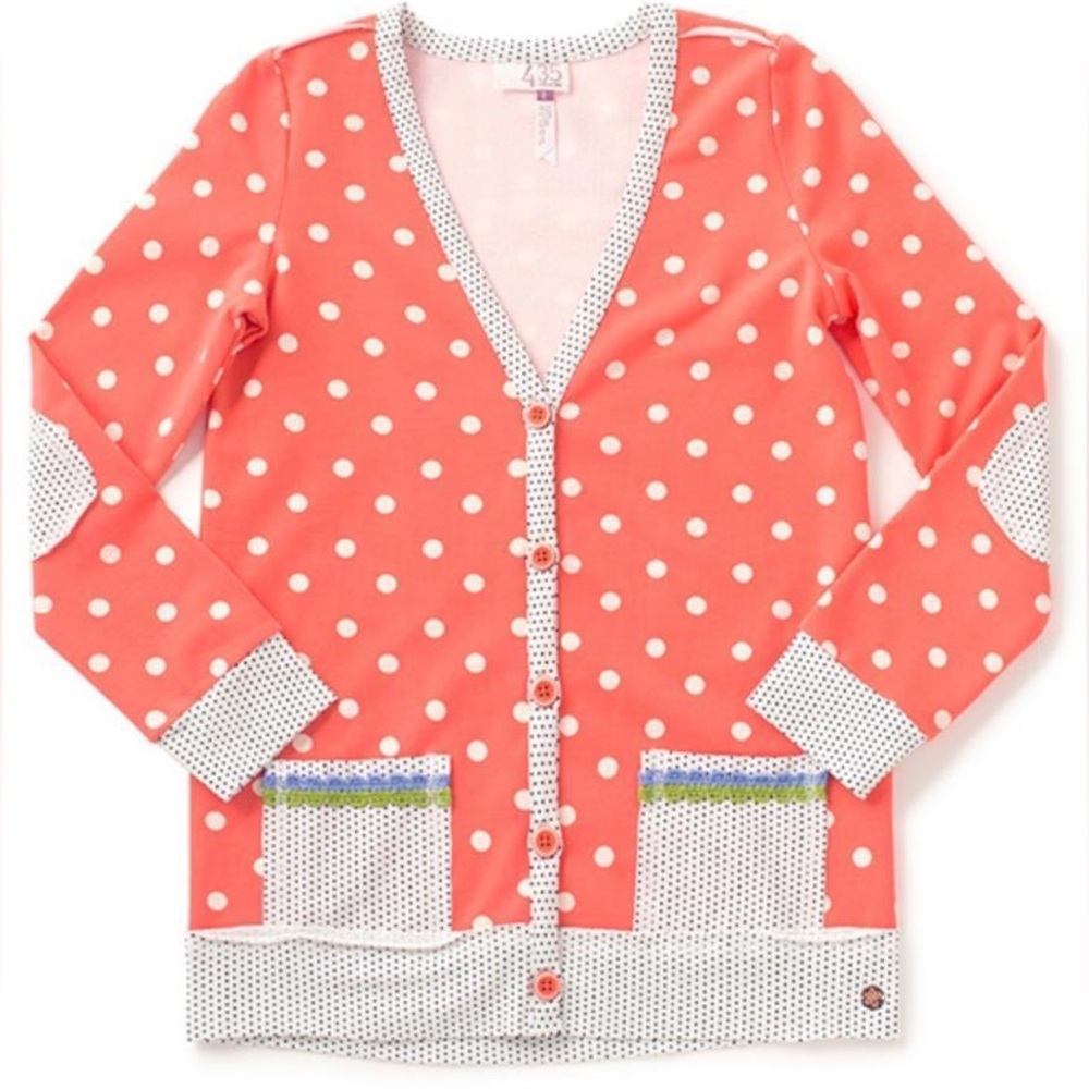 435 by Matilda Jane HANG TIME Orange Polka Dot Cardigan Girl's Size 14